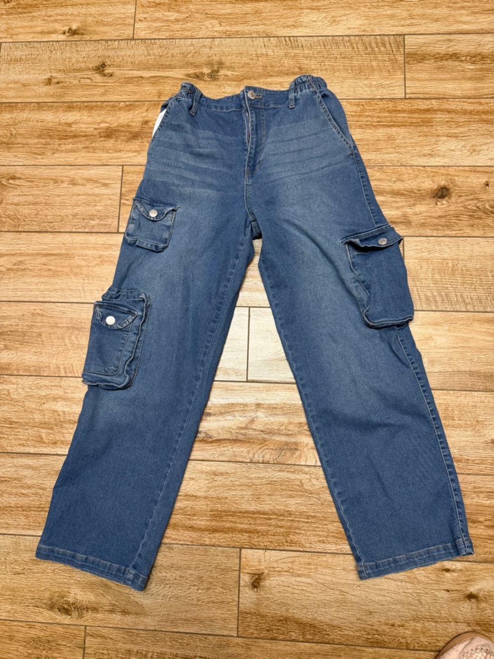 Almost Famous Blue Wide Leg Cargo Jeans with Utility Pockets